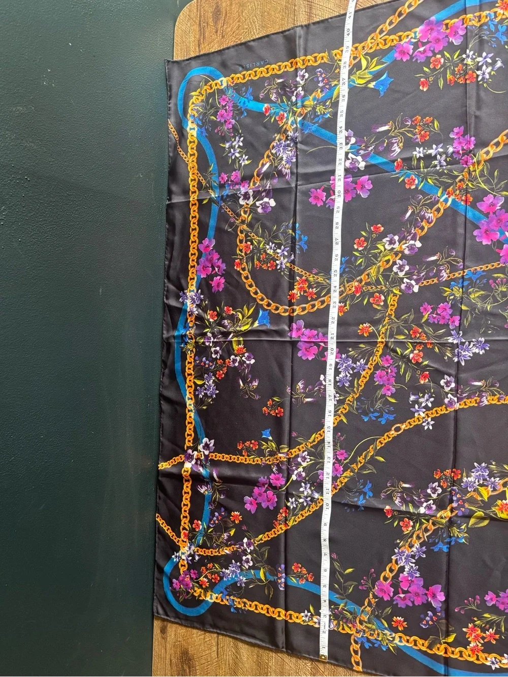 Carlisle Floral & Chain Print Silk Scarf - Black, Gold, Blue, Purple, Pink